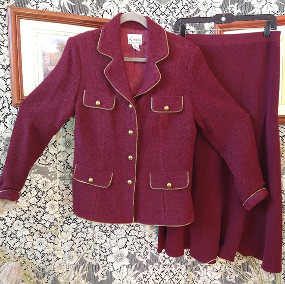 Louis Dell Olio burgundy maroon skirt set wool blend vintage zipper around edges - Picture 1 of 9